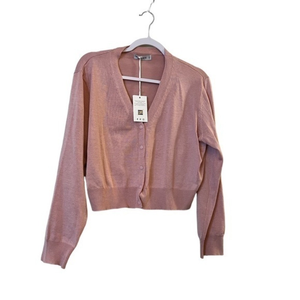 NWT Grace Karin Pink Cropped V-Neck Cardigan